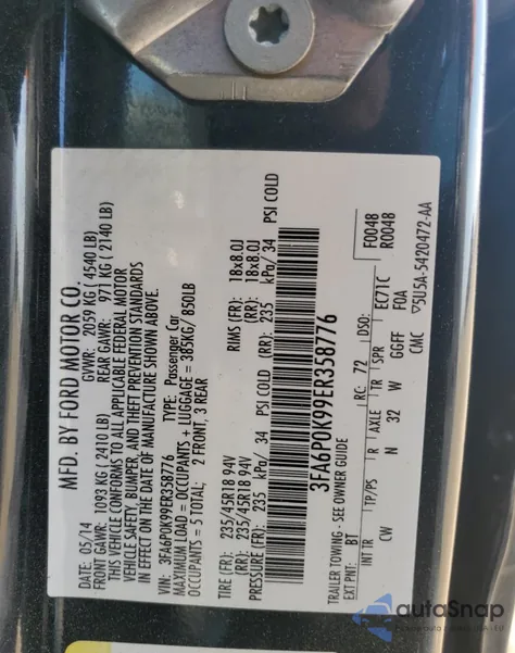 2014 Ford Fusion Titanium from USA, damaged, VIN 3FA6P0K99ER358776